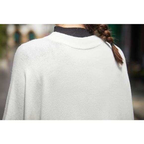 Modena Soft Knit V-Neck Open Side Kimono Poncho Sweater One Size Cream NWT - Picture 4 of 7